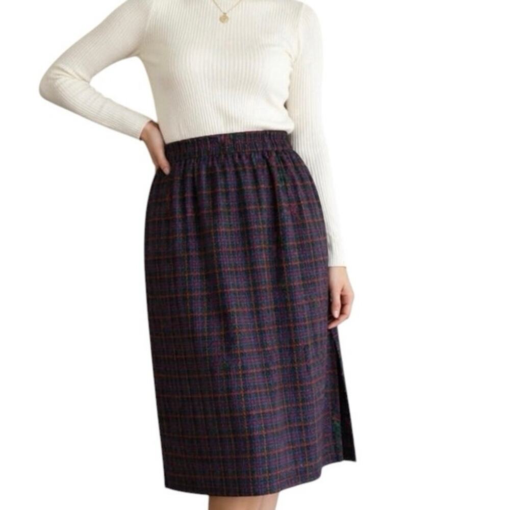 Vintage Joan Leslie Tartan Skirt 18W Wool Blend Midi Plus Size